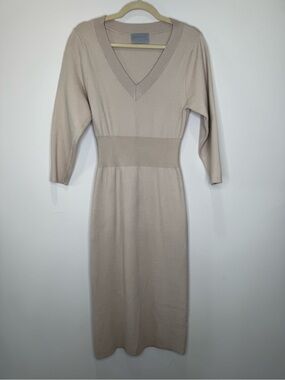 Modern Citizen Beige V-Neck Midi Sweater Dress - Small $168